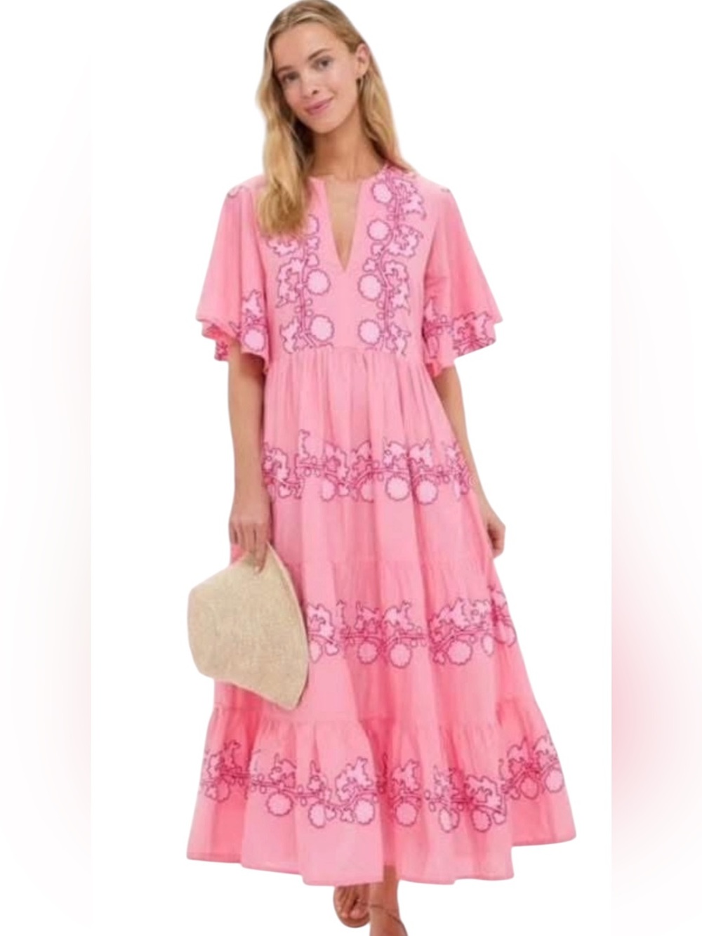 NEW Oliphant x Tuckernuck Flirty V-Neck Maxi dress. Tangier Pink. S. NWT.